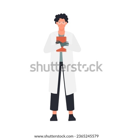 Standing scientist with folder. Research specialist in laboratory uniform vector illustration