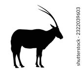 Standing Scimitar Horned Oryx Silhouette. Good To Use For Element Print Book, Animal Book and Animal Content