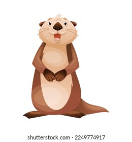 Standing Sea Otter as Marine Mammal and Aquatic Creature with Brown Coat and Long Tail Vector Illustration