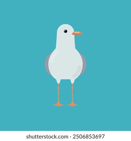 Standing Seagull isolated on blue background. Vector illustration.