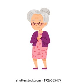 Standing Senior Woman with Grey Hair and Glasses Vector Illustration