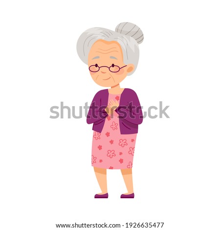 Standing Senior Woman with Grey Hair and Glasses Vector Illustration
