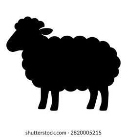 Standing Sheep Side View with Fluffy Woolly Coat, Black Silhouette for Farm, Wool and Countryside Branding