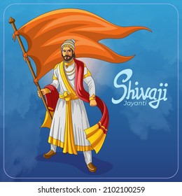 Standing Shivaji Jayanti Celebration vector Greetings Card with Flag