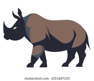 Standing silhouette of large horned cattle grazing isolated