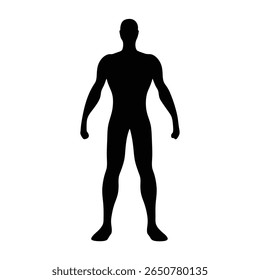 Silhueta de pé de um homem com físico muscular no fundo branco