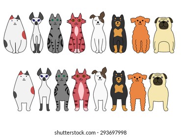 standing and sitting cats and dogs
