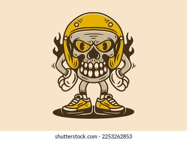 Standing skull wearing helmet character illustration design