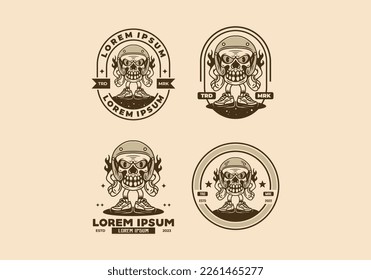 Standing skull wearing helmet character illustration design
