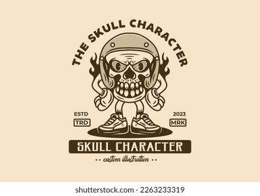 Standing skull wearing helmet character illustration design