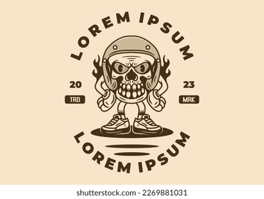 Standing skull wearing helmet character illustration design