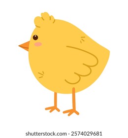 Standing small chick side view. Flat spring Easter design. Vector isolated illustration