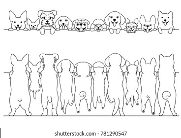 standing small dogs front and back line art border set