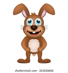 standing and smiling brown rabbit animal vector illustration isolated on white