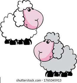 Standing smiling lamb. Cute sheep