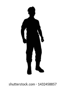 Standing soldier silhouette vector on white