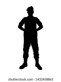 Standing soldier silhouette vector on white