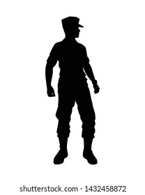 Standing soldier silhouette vector on white