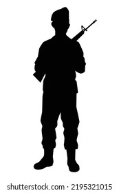 Stehender Soldat Silhouette Vektor auf weißem Hintergrund, privat, Truppen, Armee.