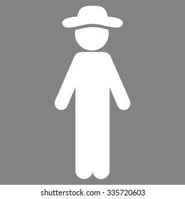 Standing Spy vector icon. Style is flat symbol, white color, rounded angles, gray background.