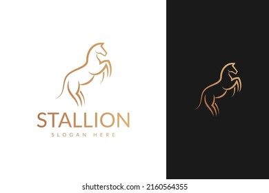 standing stallion horse with line outline monoline style logo design vector