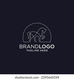 standing stallion horse logo design in line lineart linear outline style vector monoline