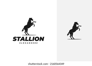 standing stallion horse silhouette logo design vector