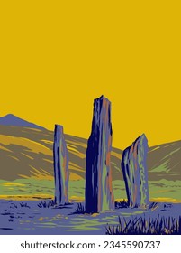 Standing Stones on Machrie Moor in the Isle of Arran in Scotland WPA Art Deco Poster 
