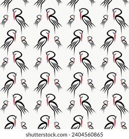 Standing stork bird repeating cute pattern vector illustration