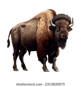 Un fuerte bisonte de pie, un lindo ícono animal aislado