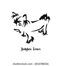 Standing stylized Yorkshire terrier. Vector drawing of a small dog with a haircut and hypoallergenic hair