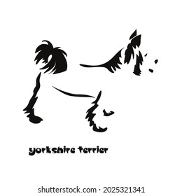 Standing stylized Yorkshire terrier. Vector drawing of a small dog with a haircut and hypoallergenic hair. Gestalt animal design