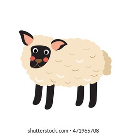 Standing Suffolk Sheep animal cartoon character isolated on white background.