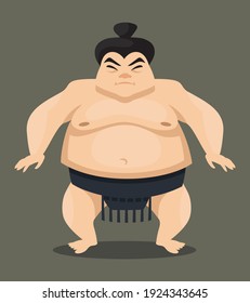 Standing sumo wrestler. Japan character in cartoon style.