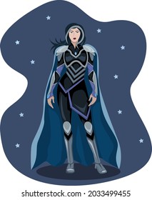 Standing super woman and star vector 