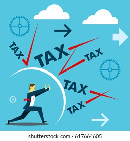 Standing survive. Businessmen survive withstand attacks excessive taxes. Concept business vector illustration.