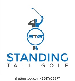 Standing Tall Golf Logo Design Featuring a Golfer Silhouette and Modern Typography for a Sports Brand