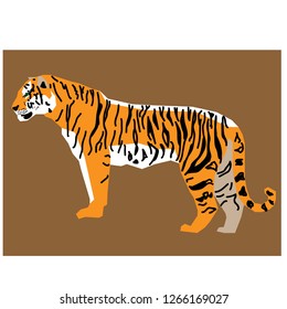 
standing tiger on brown background