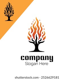 Standing tree burning with fire logo illustration vector