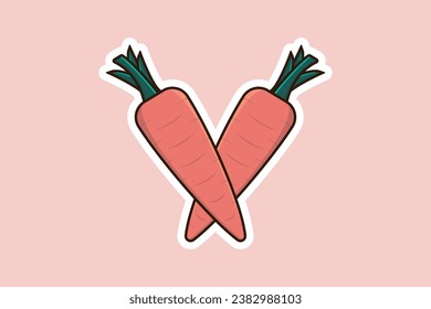 Standing Two Carrots Vegetable Sticker vector illustration. Food nature icon concept. Healthy fresh vegetable food carrot sticker design logo.