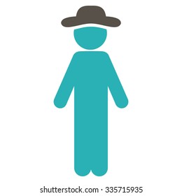 Standing User vector icon. Style is bicolor flat symbol, grey and cyan colors, rounded angles, white background.