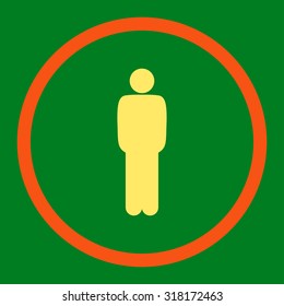 Standing vector icon. This rounded flat symbol is drawn with orange and yellow colors on a green background.