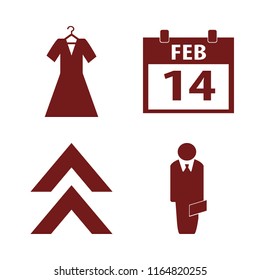 standing vector icons set. with up arrow, businessman, evening dress and calendar february in set