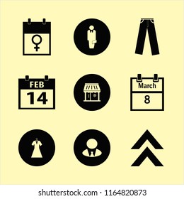 standing vector icons set. with calendar february, trousers, businessman and up arrow in set