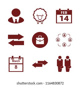 standing vector icons set. with calendar february, people, businessman and briefcase in set