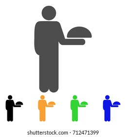 Standing Waiter icon. Vector illustration style is a flat iconic standing waiter symbol with black, grey, green, blue, yellow color versions. Designed for web and software interfaces.