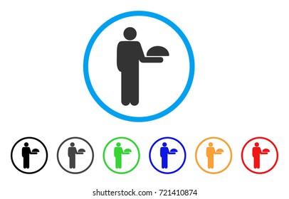 Standing Waiter rounded icon. Style is a flat standing waiter gray symbol inside light blue circle with black, gray, green, blue, red, orange variants. Vector designed for web and software interfaces.