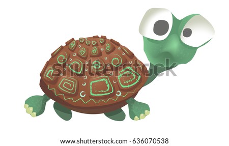 Standing, walking cute cartoon turtle. Funny vector illustration.
