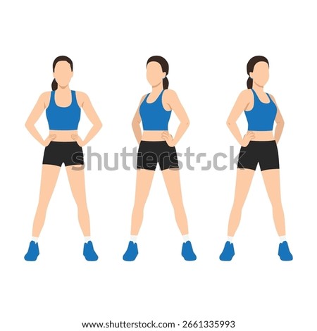 Standing Warm Up Torso Twists. Flat vector illustration isolated on white background