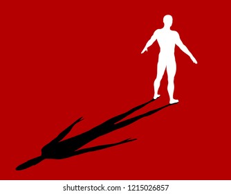 Standing white man. Vector silhouette illustration. Back view.